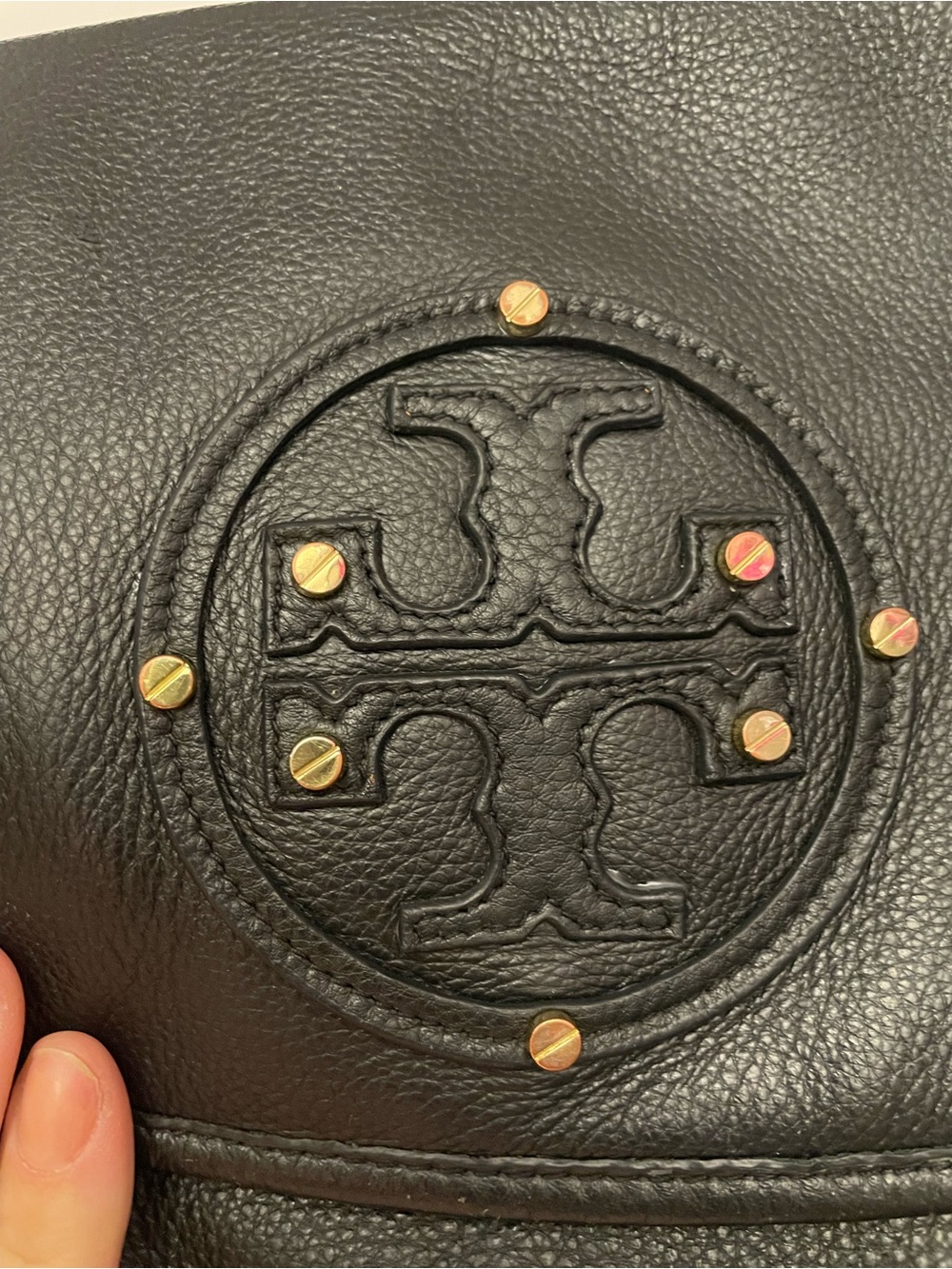 Tory Burch Black Leather Logo Crossbody with Gold-Tone Studs